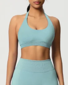 Seamless Halter Backless High Elastic Sports Bra - Light Blue