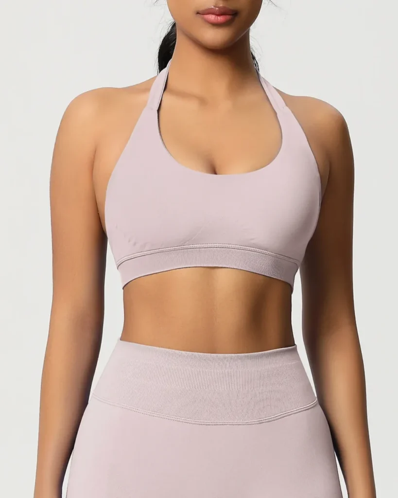Seamless Halter Backless High Elastic Sports Bra - Light Pink