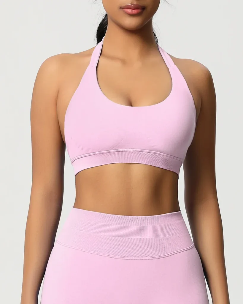 Seamless Halter Backless High Elastic Sports Bra - Light Pink
