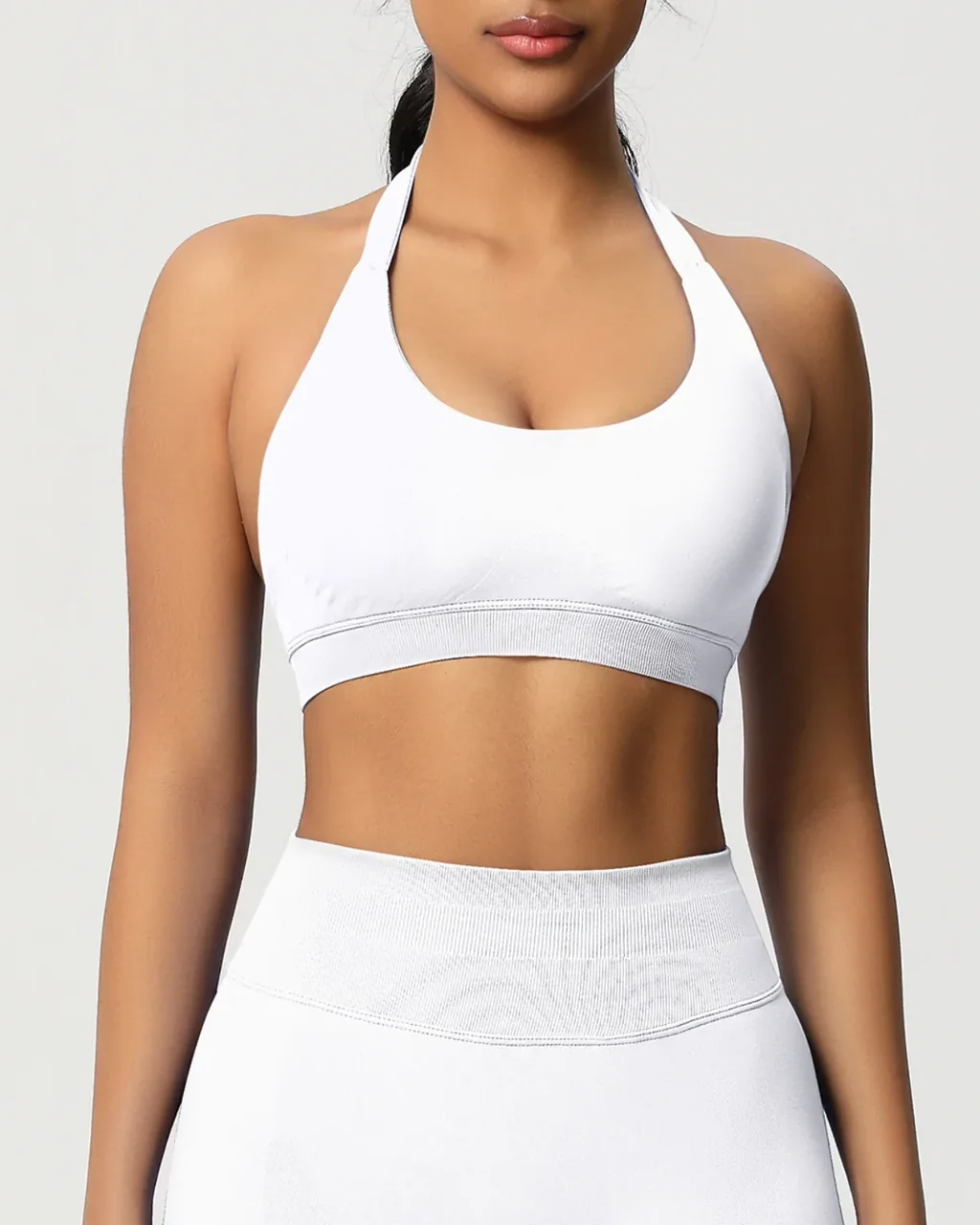 Sujetador Halter de Cuello Alto Sin Costuras - blanco