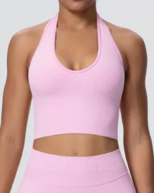 Seamless Halter Backless Breathable Yoga Bra - Light Pink
