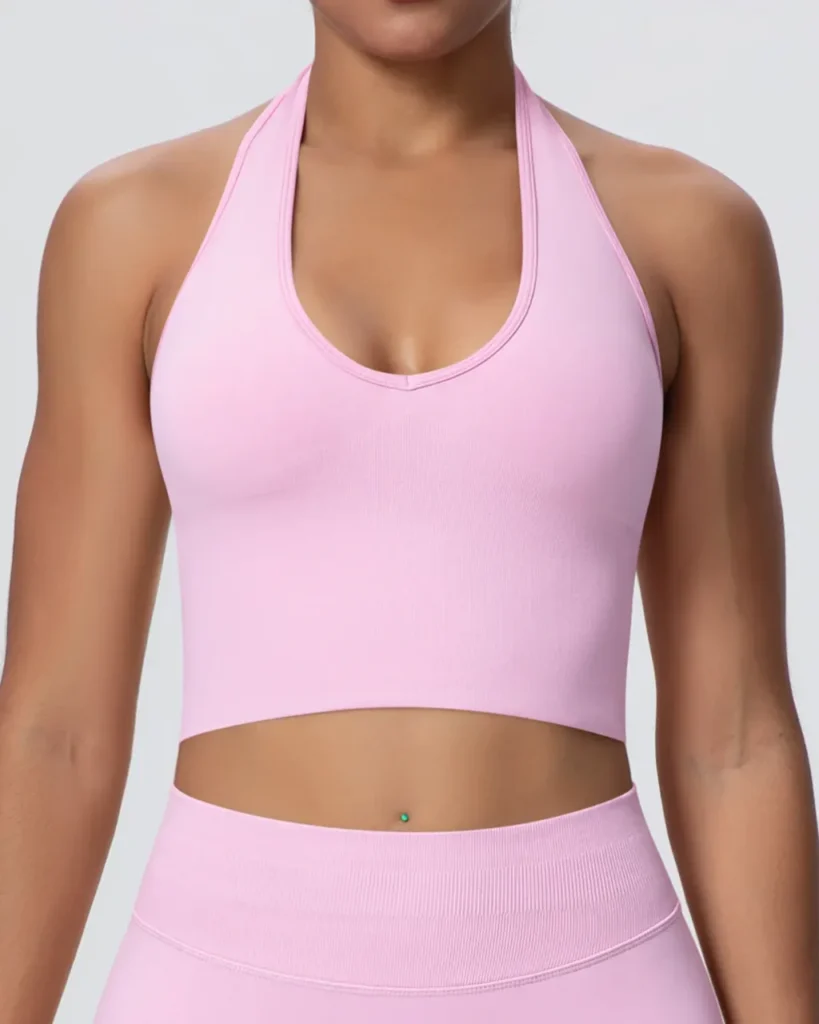 Seamless Halter Backless Breathable Yoga Bra - Light Pink
