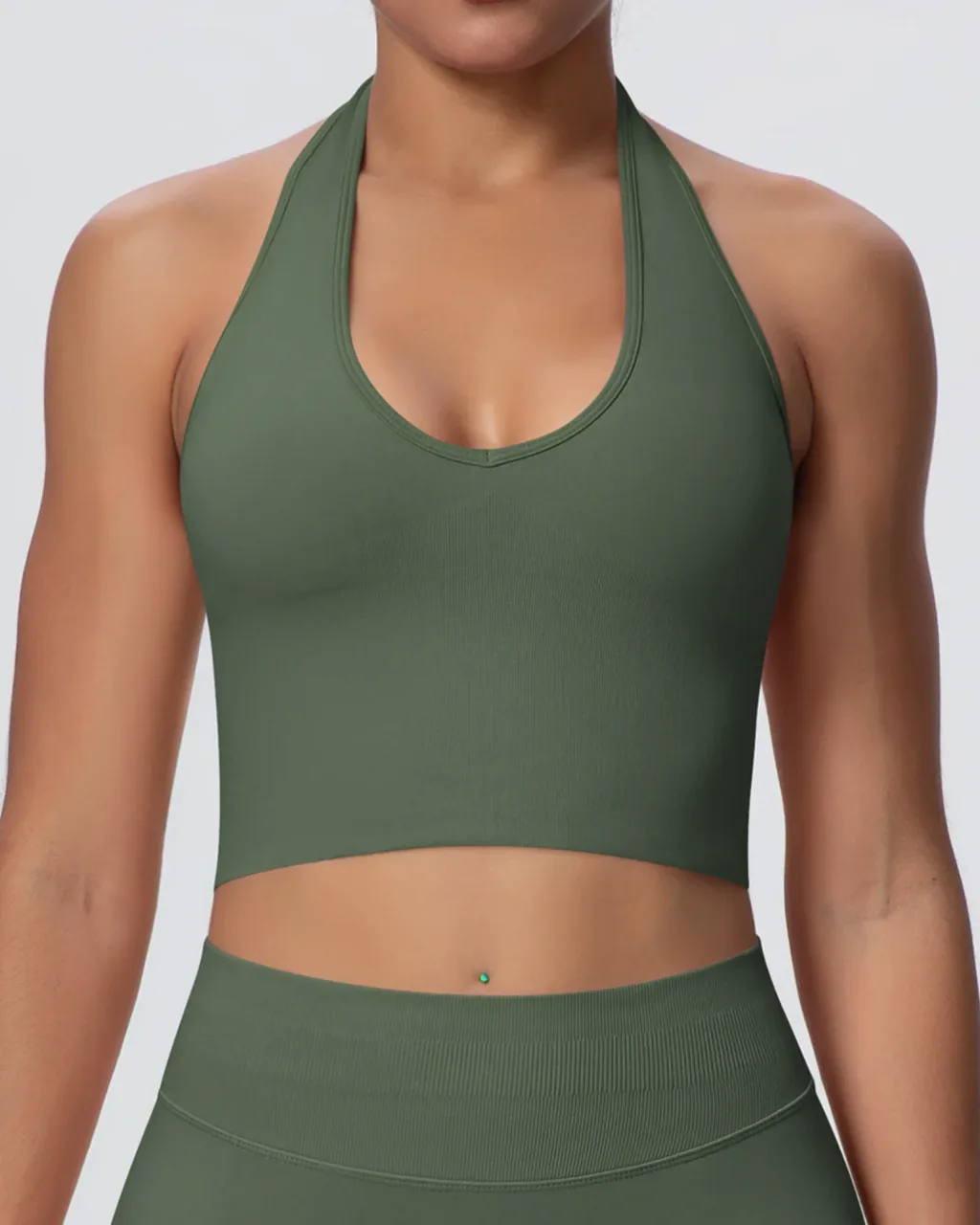 Sostén Yoga Sin Costuras Y Sin Espalda - verde oliva