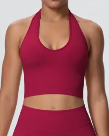 Seamless Halter Backless Breathable Yoga Bra - Red