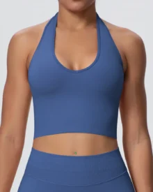 Seamless Halter Backless Breathable Yoga Bra - Steel Blue