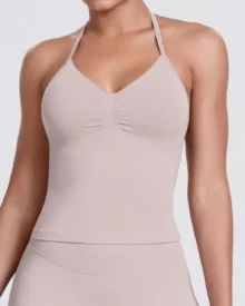 Seamless Solid Sexy Backless Tank Top - Blush