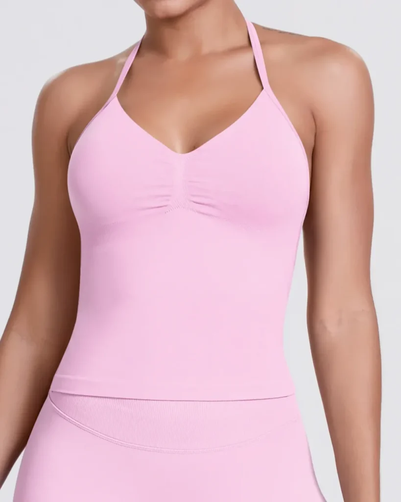 Seamless Solid Sexy Backless Tank Top - Light Pink