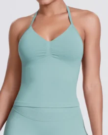 Seamless Solid Sexy Backless Tank Top - Mint Green