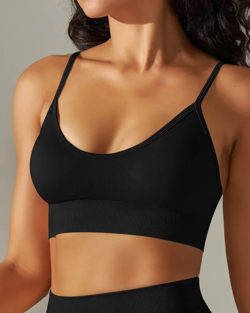 Seamless Solid Backless Strapless Wire-Free Sports Bra - Black