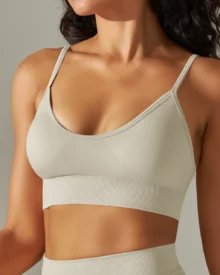 Seamless Solid Backless Strapless Wire-Free Sports Bra - Camel
