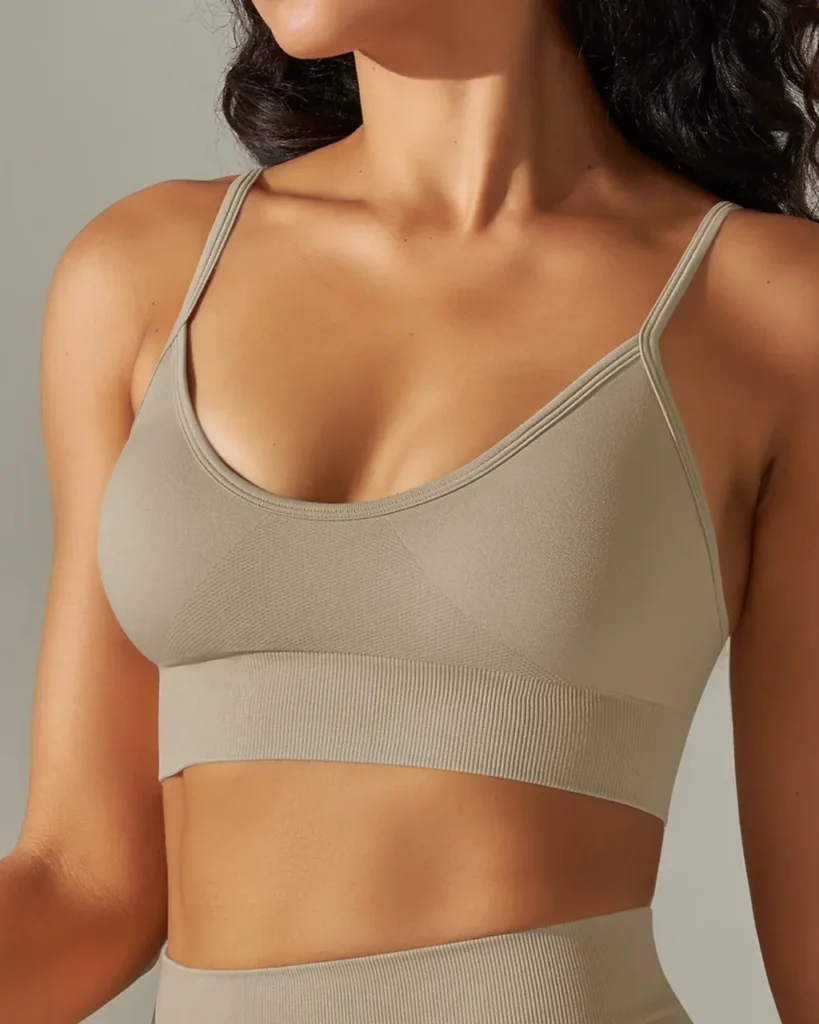 Seamless Solid Backless Strapless Wire-Free Sports Bra - Camel