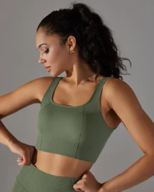 Seamless Solid Dot Strap Backless Bra - Olive Green