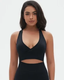 Seamless Solid Crisscross Sexy Backless Sports Bra - Black