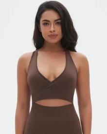 Seamless Solid Crisscross Sexy Backless Sports Bra - Camel