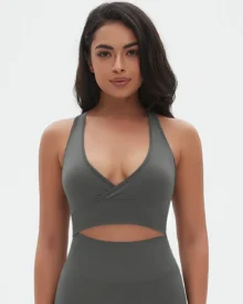 Seamless Solid Crisscross Sexy Backless Sports Bra - Dark Grey