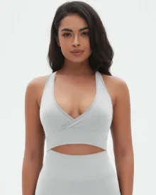 Seamless Solid Crisscross Sexy Backless Sports Bra - Light Grey