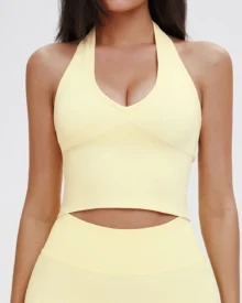 Seamless Halter Beauty Back Yoga Bra - Cream