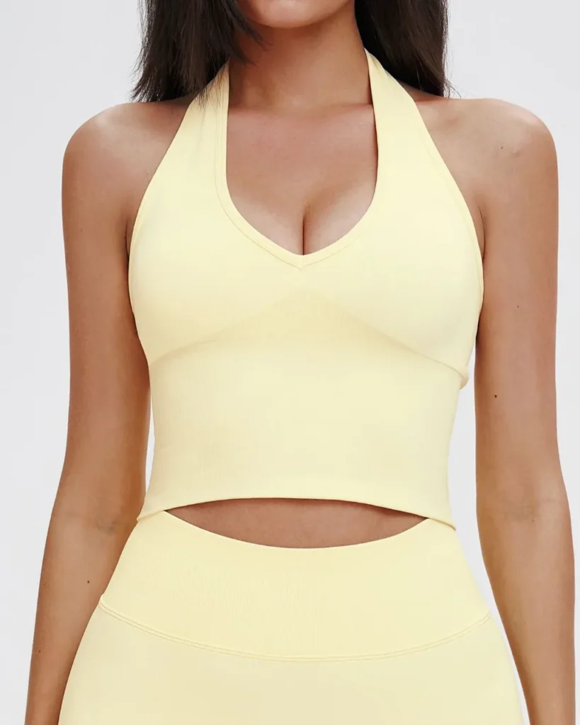 Seamless Halter Beauty Back Yoga Bra - Cream