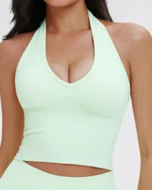 Seamless Halter Beauty Back Yoga Bra - Mint Green