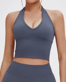 Seamless Halter Beauty Back Yoga Bra - Slate