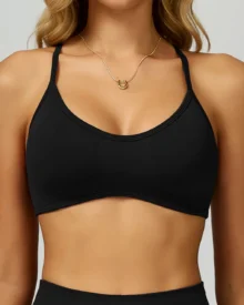 Seamless Color Block Hollow Back Sports Bra - Black