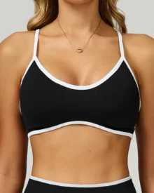 Seamless Color Block Hollow Back Sports Bra - Black