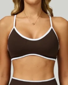 Seamless Color Block Hollow Back Sports Bra - Brown