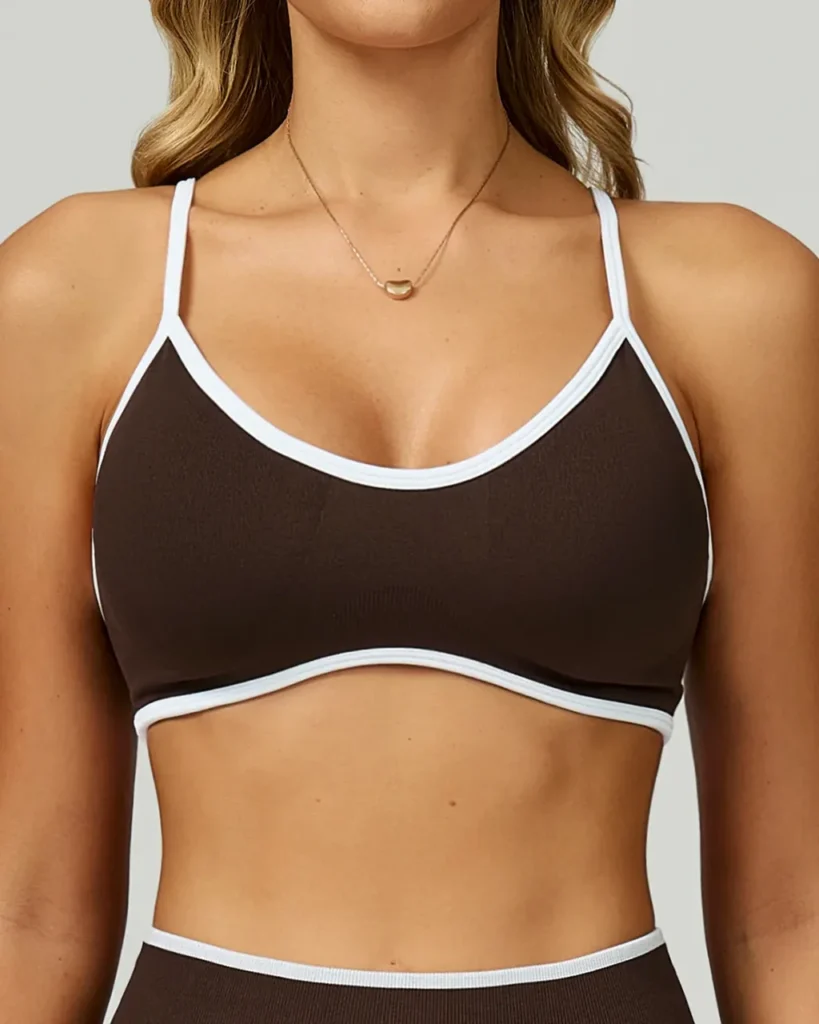 Seamless Color Block Hollow Back Sports Bra - Brown