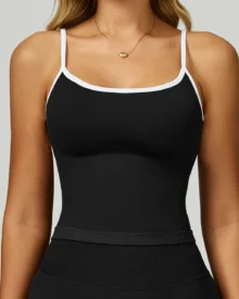 Seamless Color Block Hollow Back Yoga Tank Top - Black
