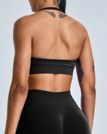 Seamless Halter Shockproof Beauty Back Yoga Bra - Black