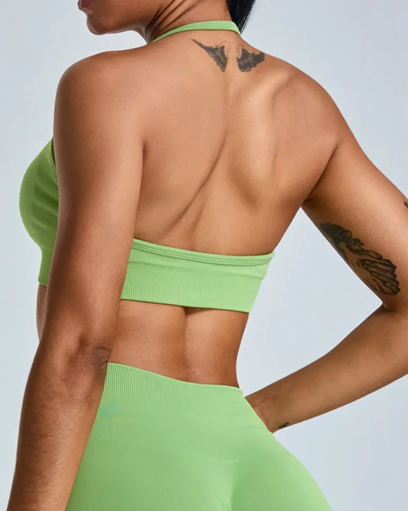 Seamless Halter Shockproof Beauty Back Yoga Bra - Lime Green