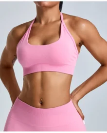 Seamless Halter Shockproof Beauty Back Yoga Bra - Pink