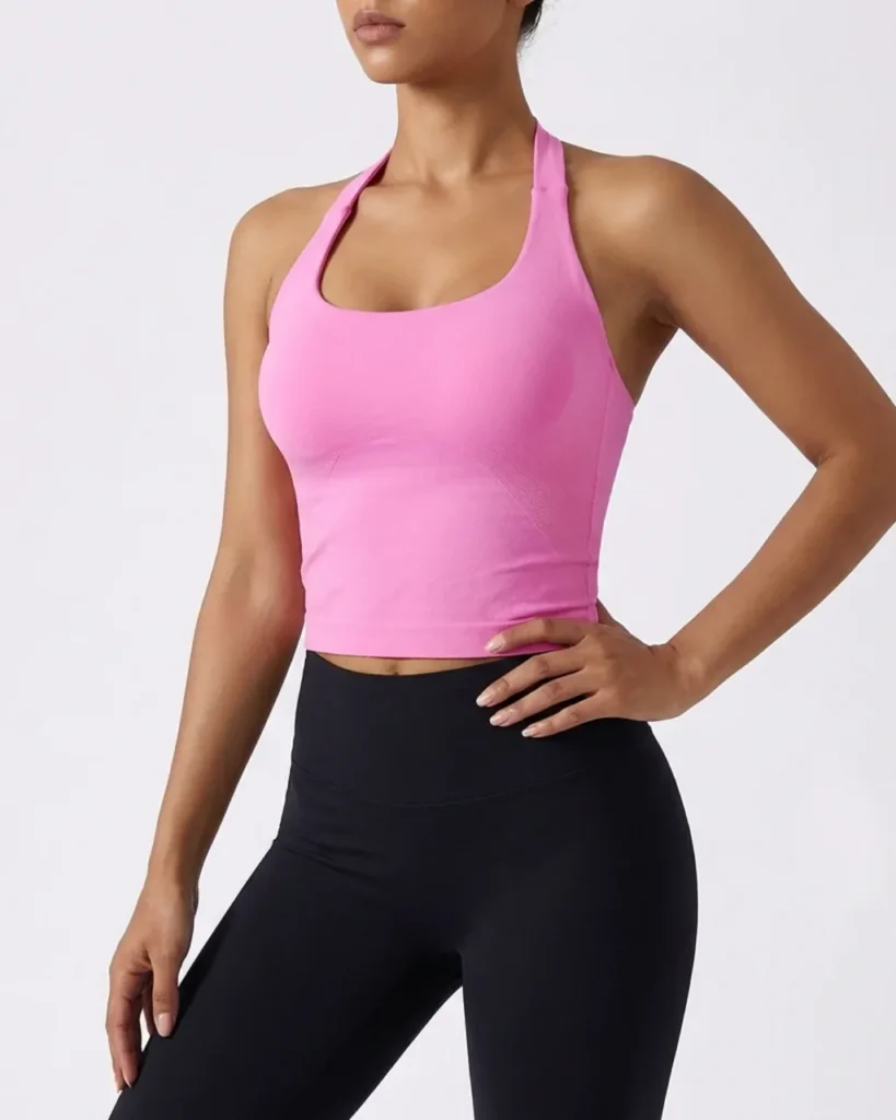 Seamless Halter Neck Women Sports Tank Top - Pink
