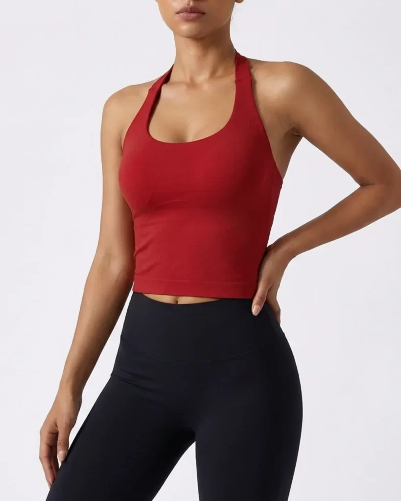 Seamless Halter Neck Women Sports Tank Top - Red