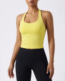 Seamless Halter Neck Women Sports Tank Top - Yellow