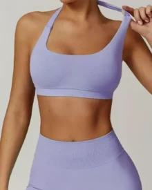 Seamless High Stretch Halter Neck Sports Bra - Lavender
