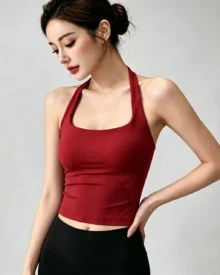 Seamless Halter Neck Yoga Workout Sports Bra - Burgundy