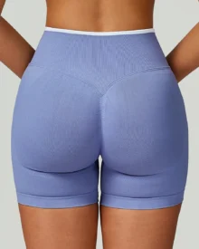 Seamless Color Block Binding Yoga Shorts - Blue