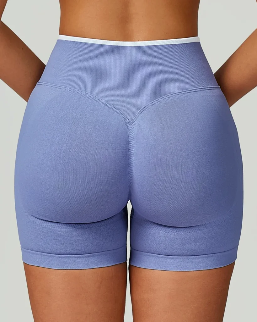 Seamless Color Block Binding Yoga Shorts - Blue