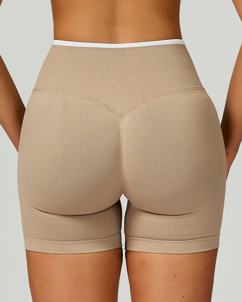 Seamless Color Block Binding Yoga Shorts - Camel