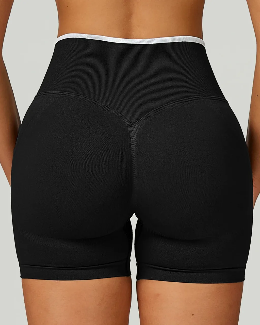 Seamless Color Block Binding Yoga Shorts - Navy