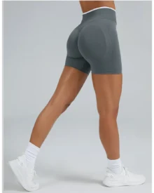 Seamless Color Block Peach Hip Tight Yoga Shorts - charcoal
