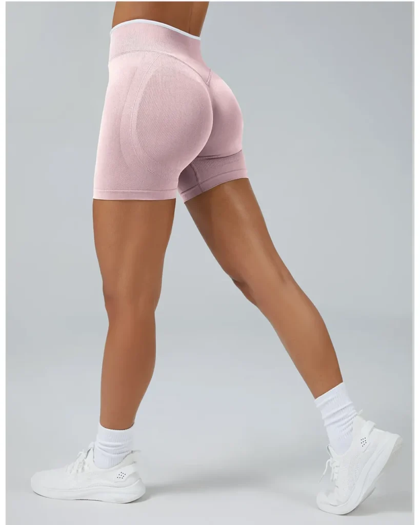 Seamless Color Block Peach Hip Tight Yoga Shorts - pink