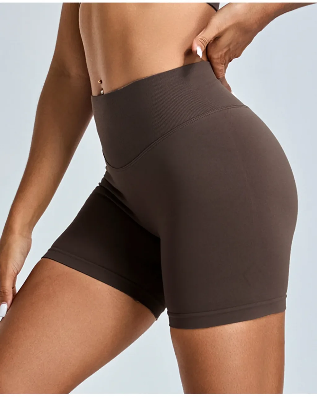 Shorts Yoga Cintura Alta Sin Costuras - marrón