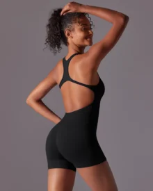 Seamless Backless One Piece Aerial Yoga Jumpsuit - Black
