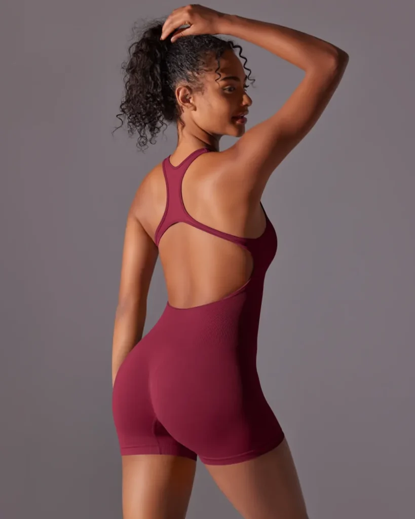 Seamless Backless One Piece Aerial Yoga Jumpsuit - Burgundy