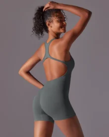 Seamless Backless One Piece Aerial Yoga Jumpsuit - Grey