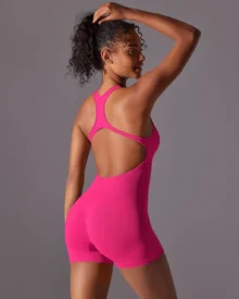Seamless Backless One Piece Aerial Yoga Jumpsuit - Pink