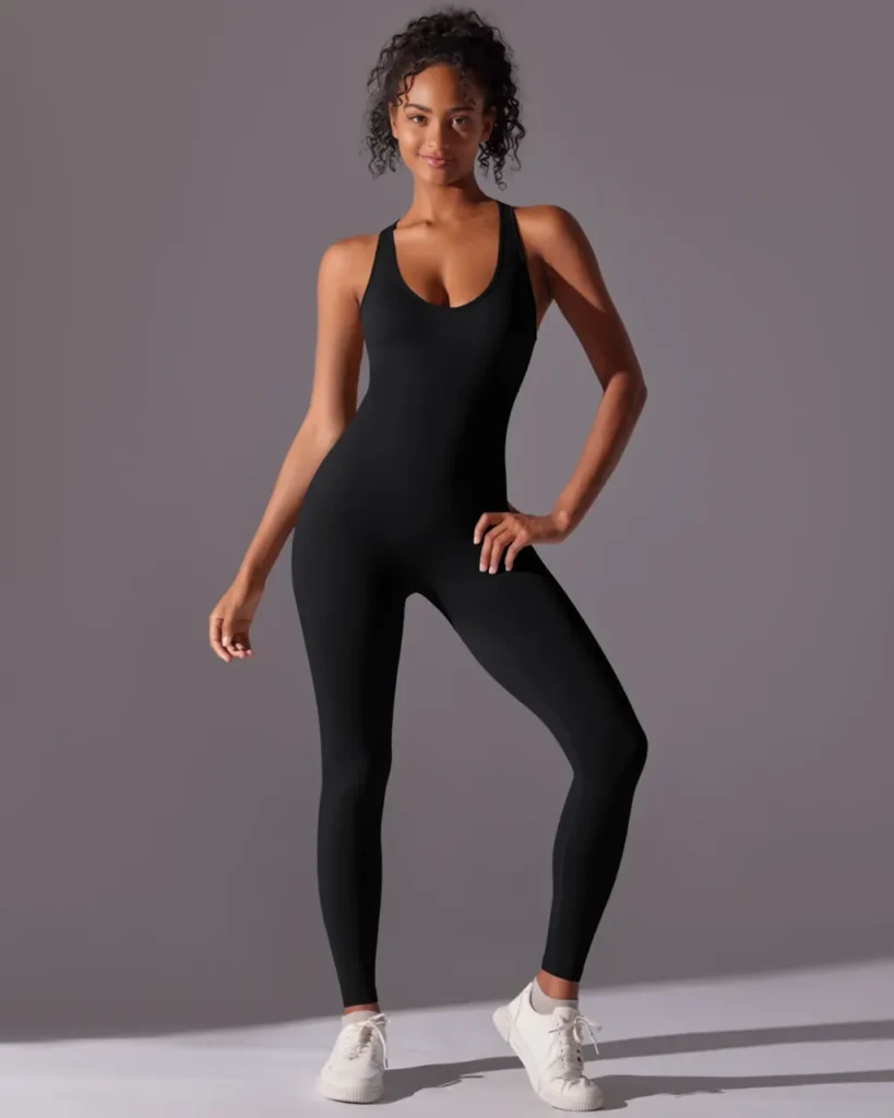 Seamless Solid Slim Fit One Piece Jumpsuit - Black