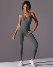 Seamless Solid Slim Fit One Piece Jumpsuit - Grey
